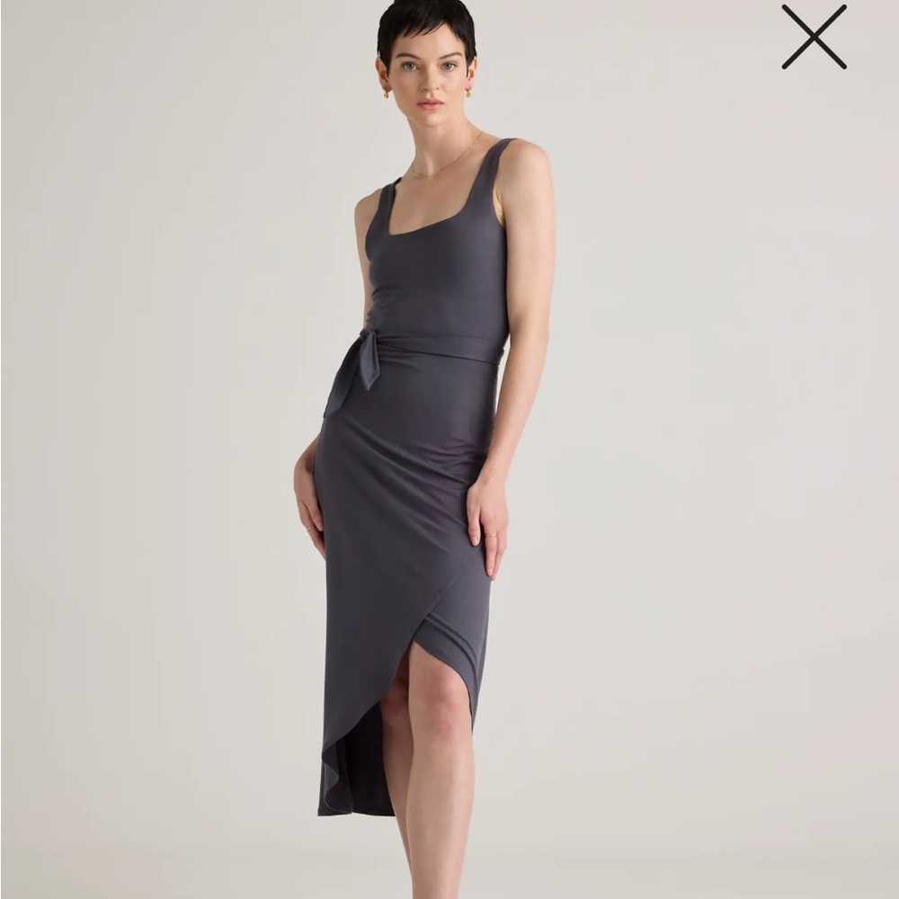 Quince Tencel Wrap Jersey Side Tie Midi Dress (S)